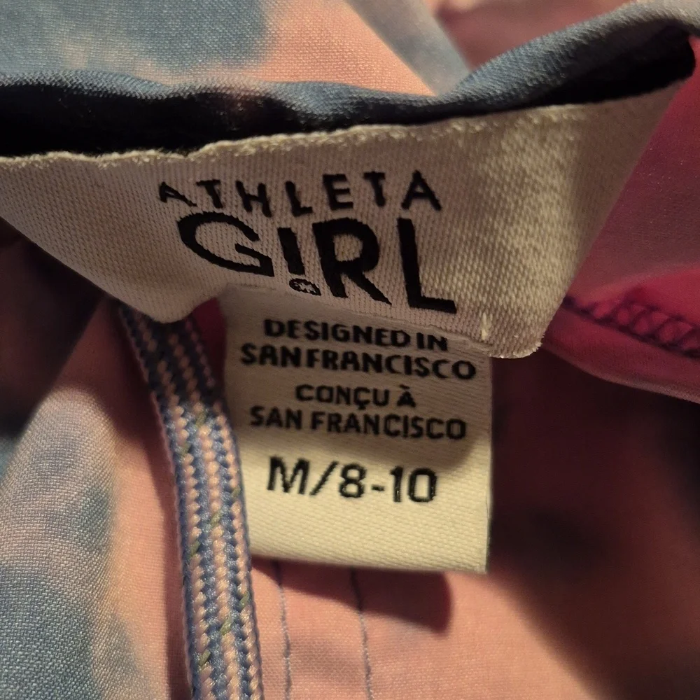 Athleta Girl size Medium or 8/10 tank romper, pink and gray tye dye effect - Picture 6 of 7